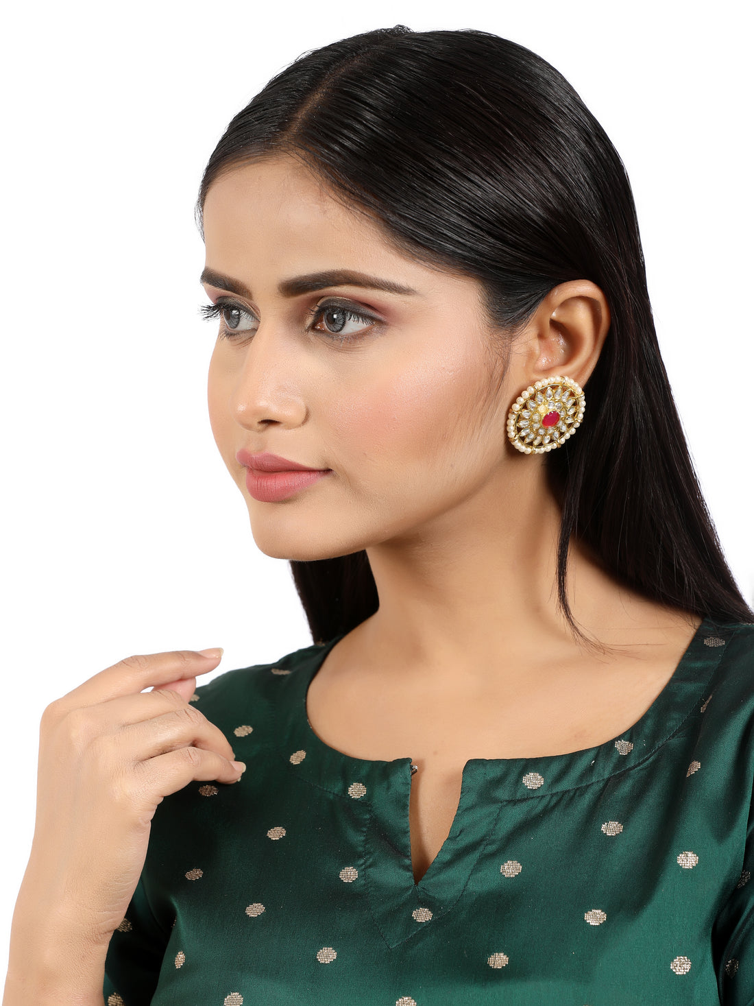 Kundan Stud Earrings with Red Stones