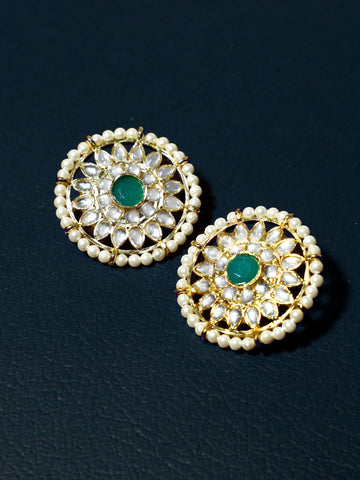 Kundan Stud Earrings with Green Stones