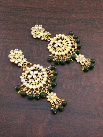 Gold Plated Green Drops Kundan Chandbali Earrings for Women