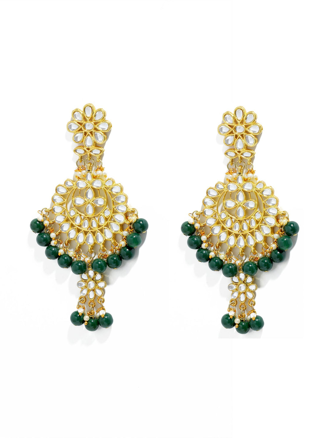 Gold Plated Green Drops Kundan Chandbali Earrings for Women