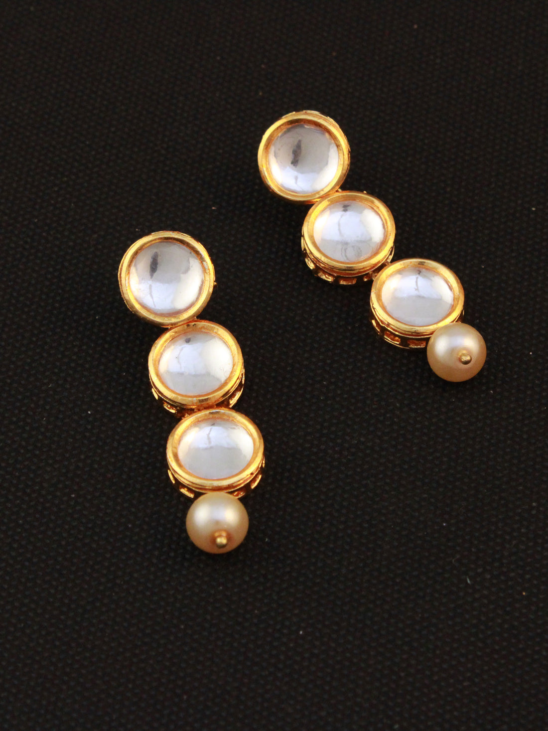 Traditional Gold Plated Polki Kundan Dangler Earrings with Pearl Beads