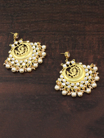 Traditional Gold Plated Peacock Design Kundan Chandbali Earrings