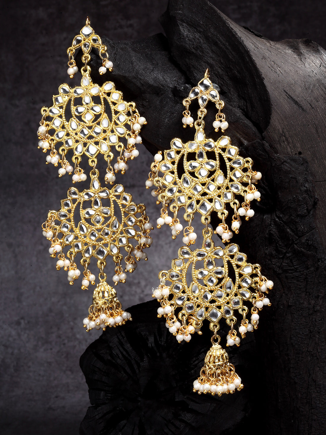 Ethnic Double Layer Kundan Dangler Earrings