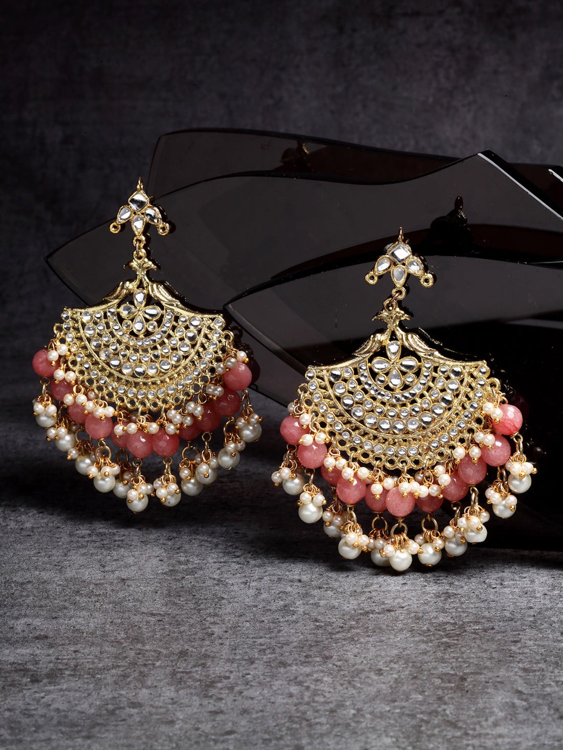 Peacock Shaped Pearl and Kundan Studded Chandbali Earrings