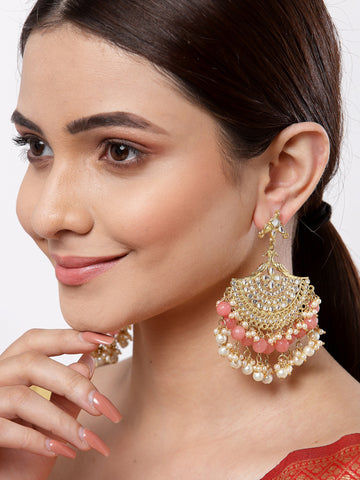 Peacock Shaped Pearl and Kundan Studded Chandbali Earrings