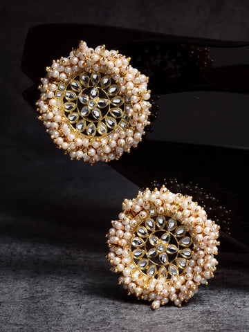 Pearl Ball Embellished Kundan Stud Earrings