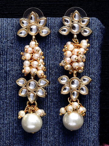 Embellished Kundan Floral Shaped Drop Earrings