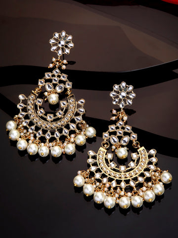 Traditional Gold Plated Pearl Studded Kundan Chandbali Earrings