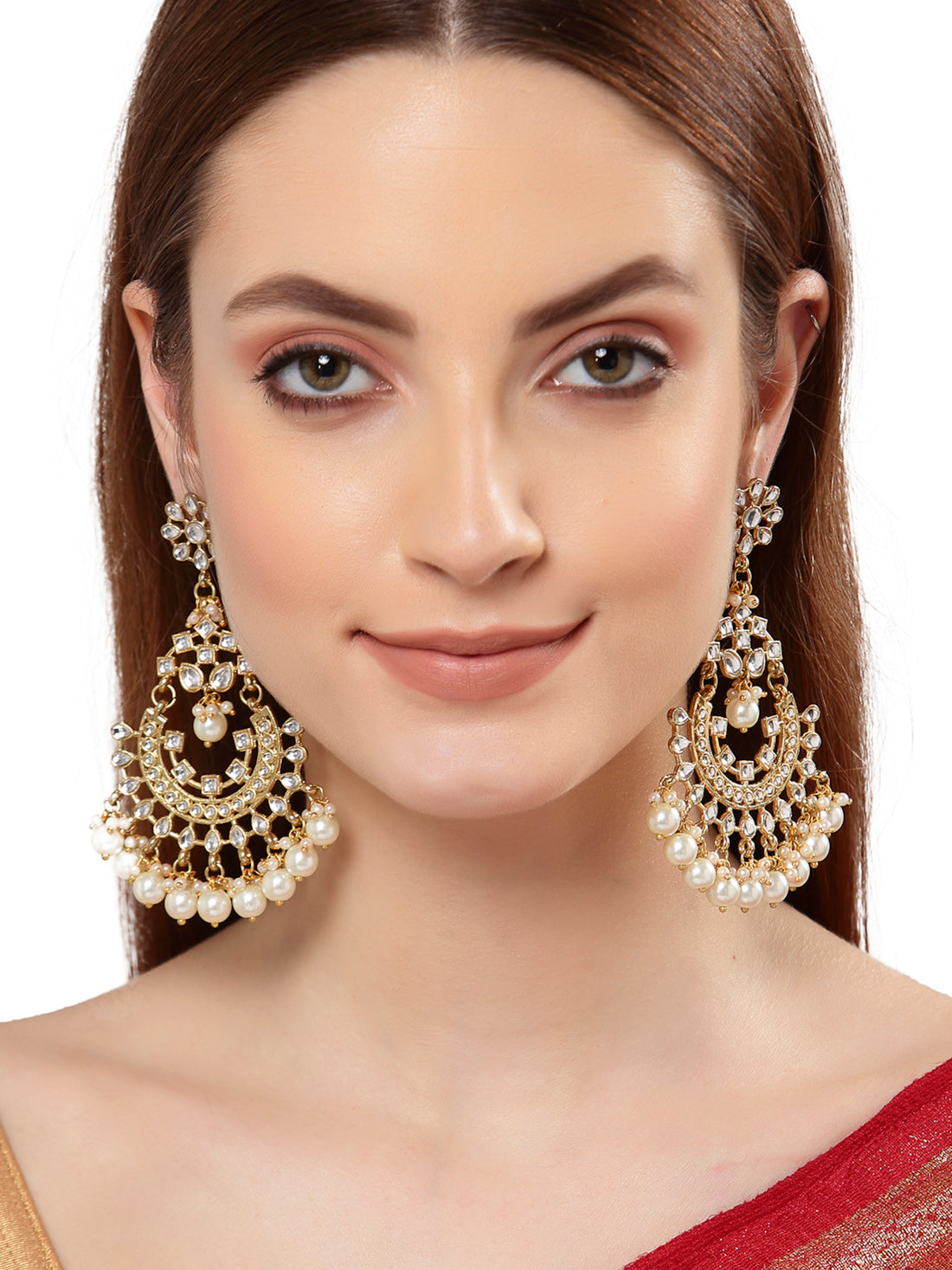 Traditional Gold Plated Pearl Studded Kundan Chandbali Earrings