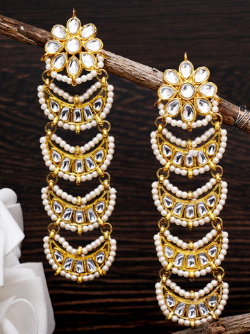 Gold Plated Floral Shape Handcrafted Kundan Drop Earrings