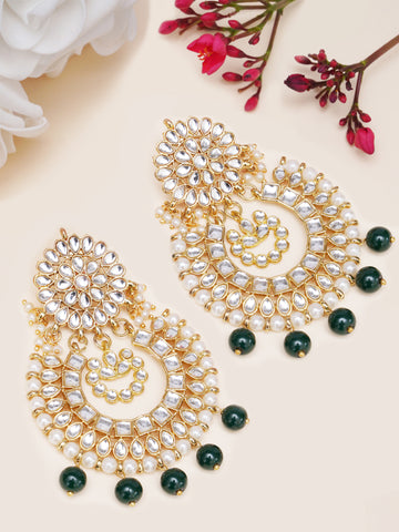 Gold Plated Green Drop Kundan Chandbali Earrings