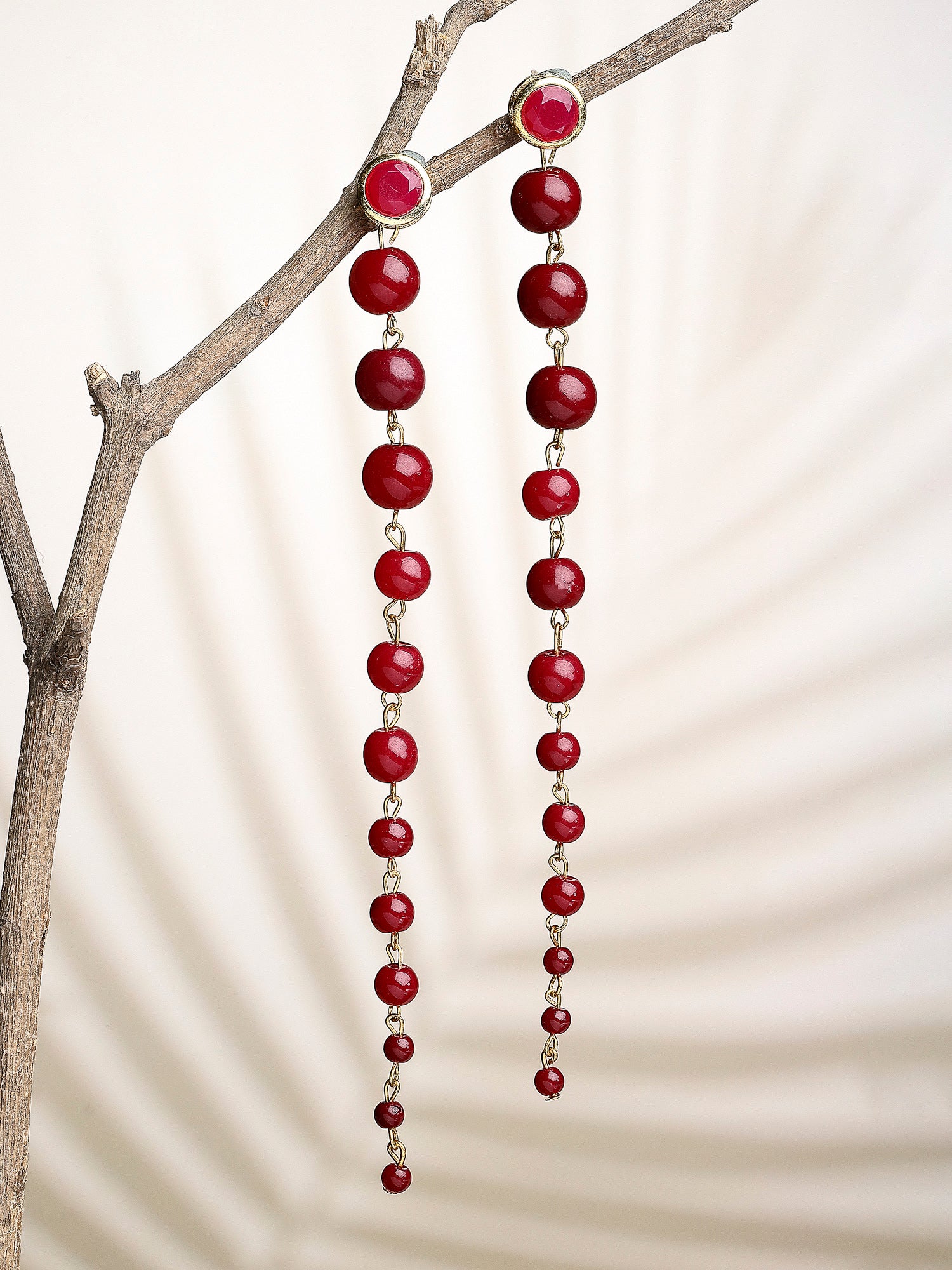 Red Beads Long Dangler Earrings