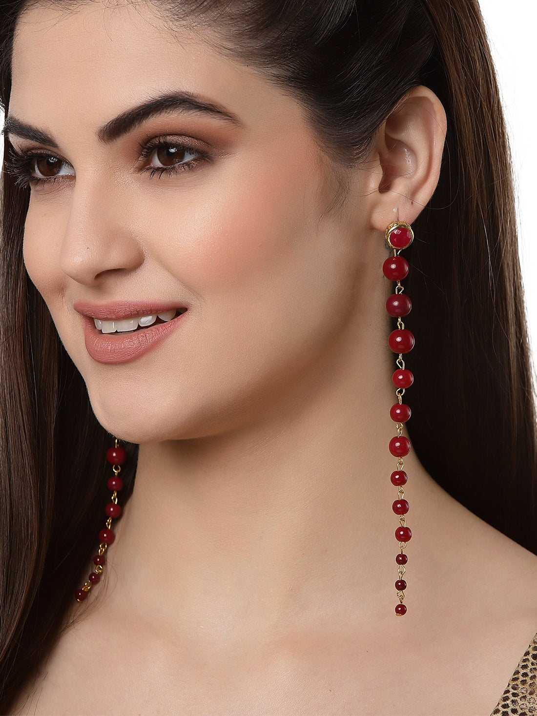 Red Beads Long Dangler Earrings