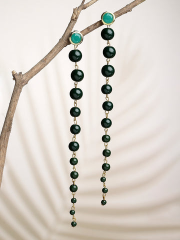 Green Beads Long Dangler Earrings