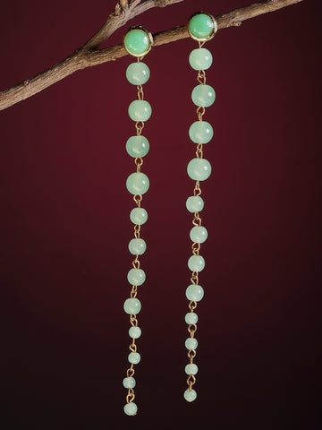 Light Green Beads Long Dangler Earrings