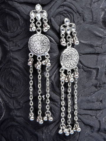 Karatcart Oxidised Silver Kundan Tassel Earringsfor Women