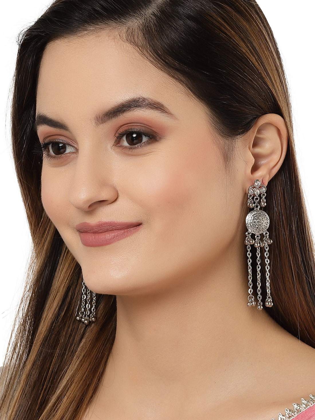 Karatcart Oxidised Silver Kundan Tassel Earringsfor Women