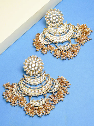 Karatcart Gold Plated Handcrafted Pearl Kundan Dangler Earrings for Women