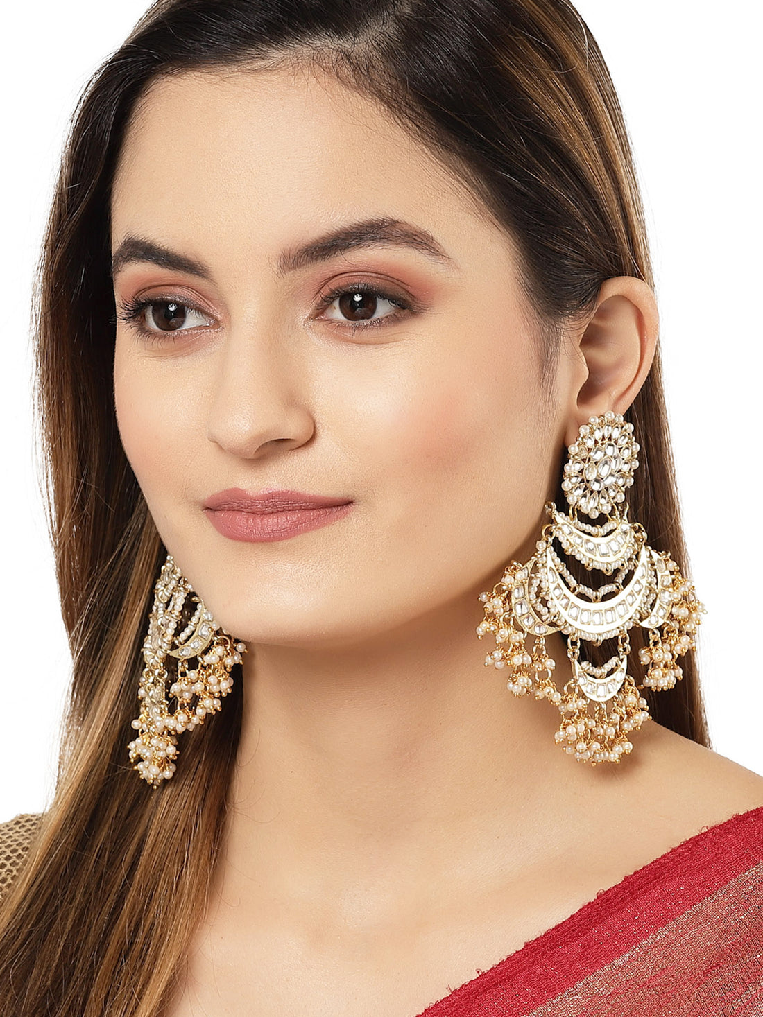 Karatcart Gold Plated Handcrafted Pearl Kundan Dangler Earrings for Women