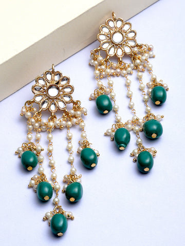 Karatcart Gold Plated Green Tumble Kundan Tassel Earrings for Women