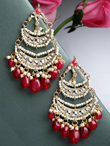 Karatcart Gold Plated Red Tumble Kundan Chandbali Earrings for Women