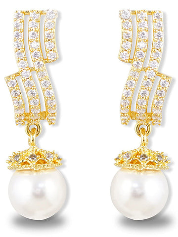 American Diamonds Gold Pearl Drop Crystal Earrings