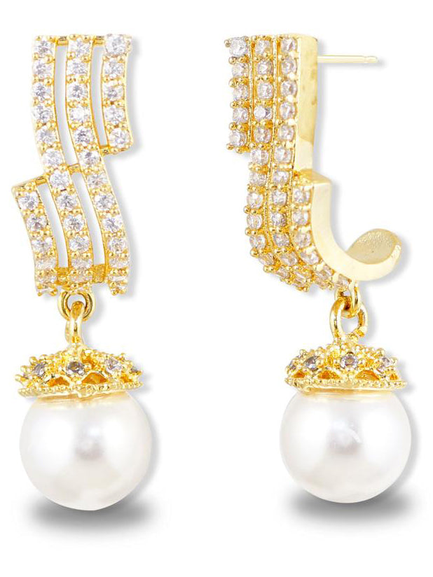 American Diamonds Gold Pearl Drop Crystal Earrings