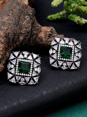 Green American Diamond Studded Classic Stud Earrings