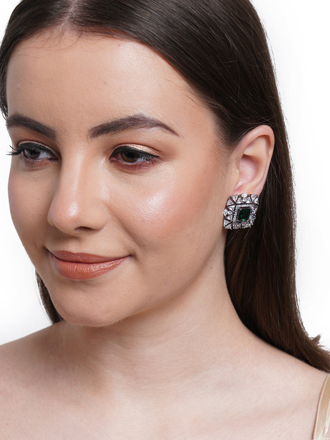 Green American Diamond Studded Classic Stud Earrings