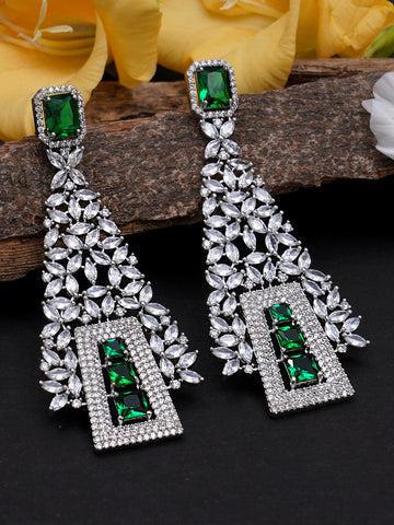 Green American Diamond Studded Dangler Earrings