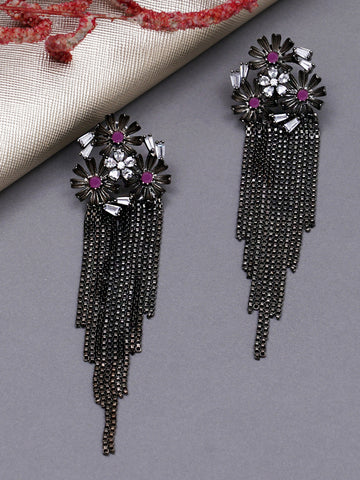 Pink Antique American Diamond Studded Dangler Earrings