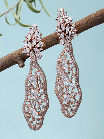 Karatcart Rose Gold Plated American Diamond Studded Drop Earrings for Women