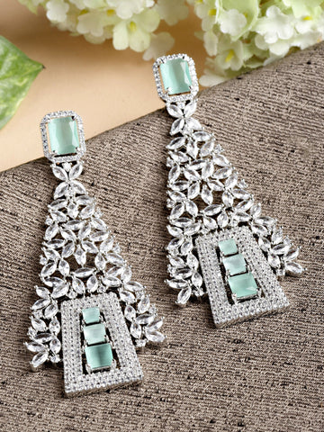 Karatcart Silver Tone Light Green Cubic Zirconia Tree Shape Dangler Earrings for Women