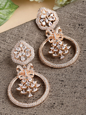 Karatcart Rose Gold Plated American Diamond Studded Dangler Earrings for Women