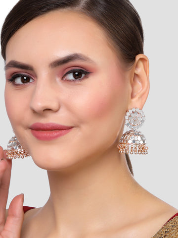 Karatcart Rose Gold Plated Mirror Studded Jhumki Earrings for Women