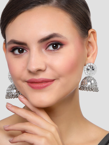 Karatcart Silver Plated Mirror Studded Jhumki Earrings for Women