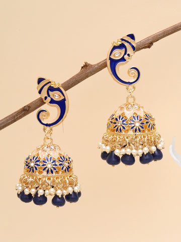 Karatcart Gold Plated Blue Lord Ganesha Jhumki Earrings for Women