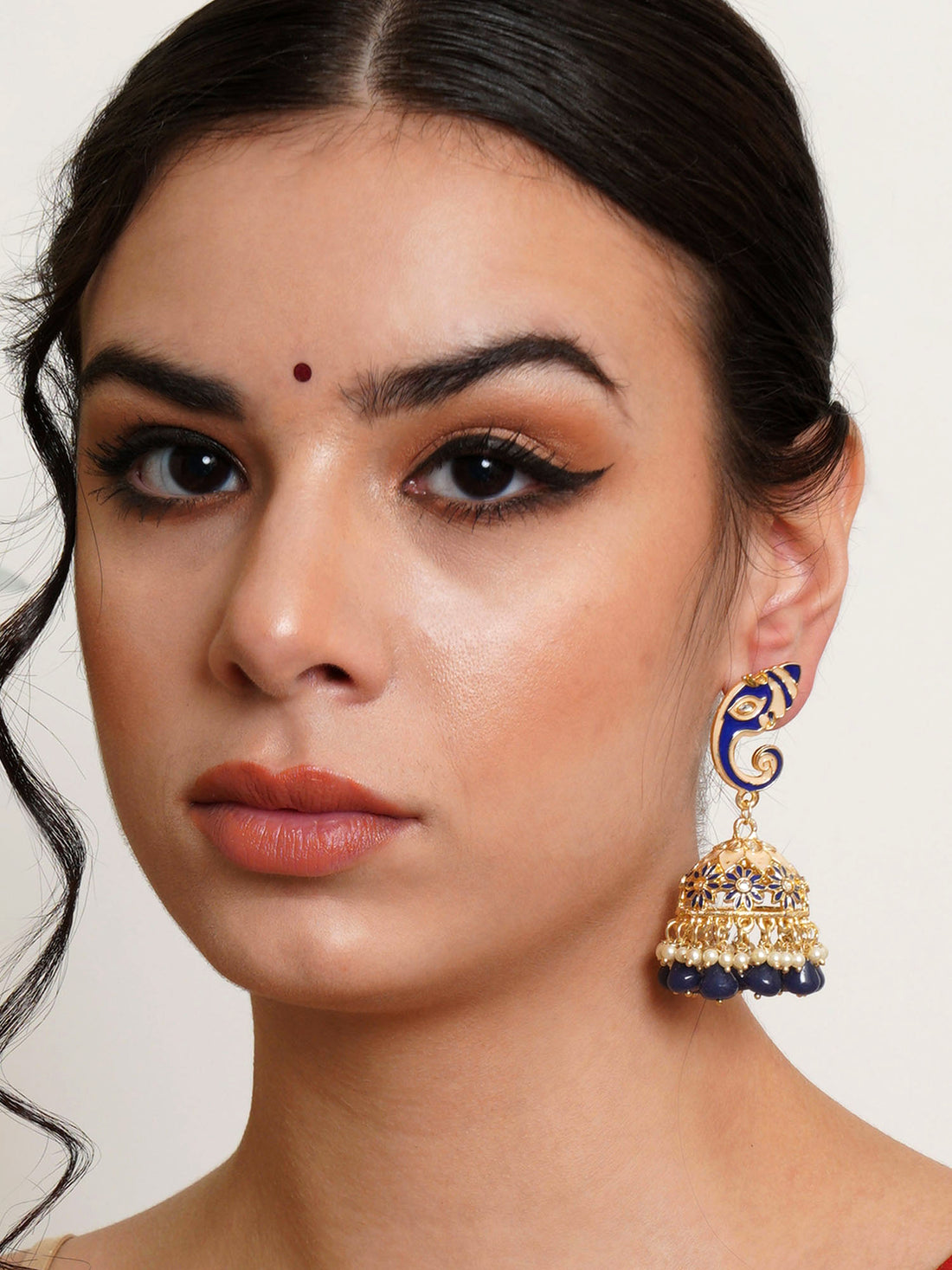 Karatcart Gold Plated Blue Lord Ganesha Jhumki Earrings for Women