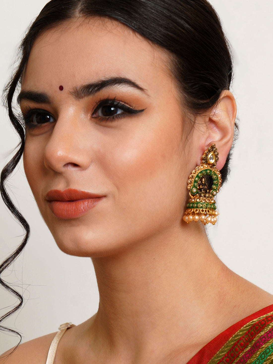 Karatcart Gold Plated Green Mata Laxmi Jhumki Earrings for Women