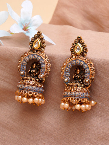 Karatcart Gold Plated Grey Mata Laxmi Jhumki Earrings for Women