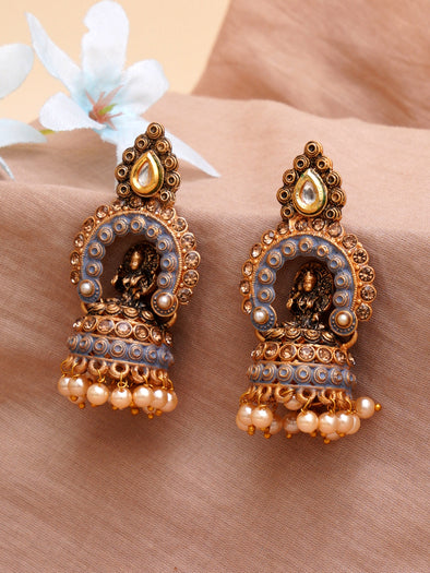 Karatcart Gold Plated Grey Mata Laxmi Jhumki Earrings for Women