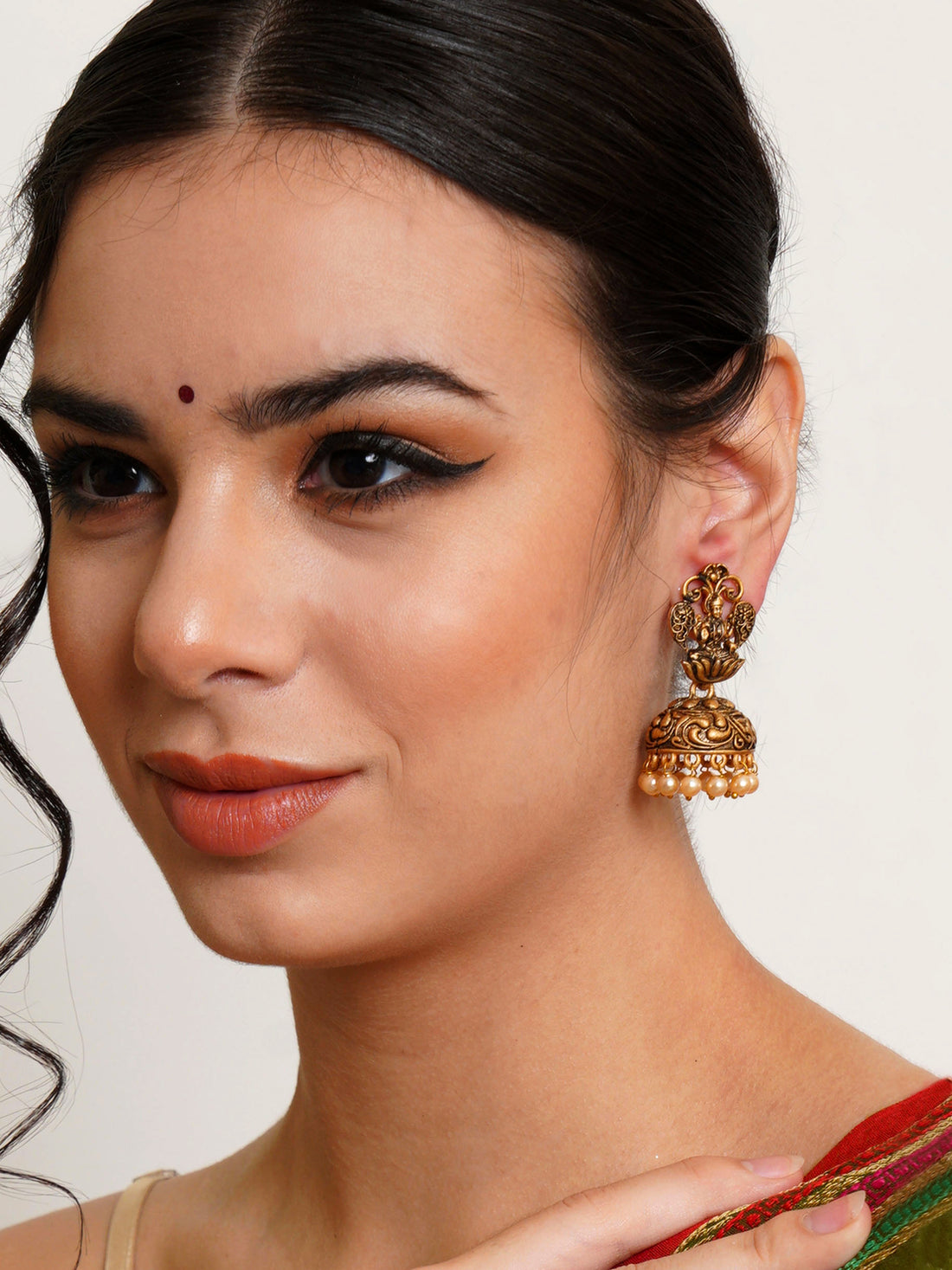 Karatcart Gold Plated Mata Laxmi Jhumki Earrings for Women