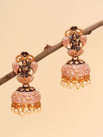 Karatcart Gold Plated Pink Meena Mata Laxmi Jhumki Earrings for Women