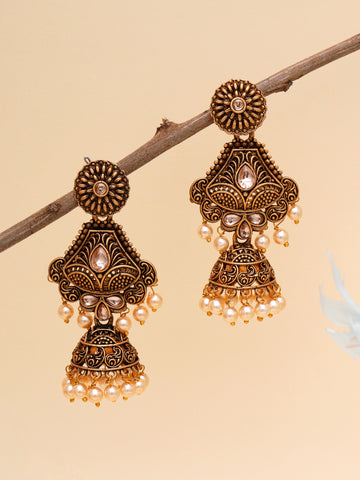 Karatcart Gold Plated Handcrafted Dangler Jhumki Earrings for Women