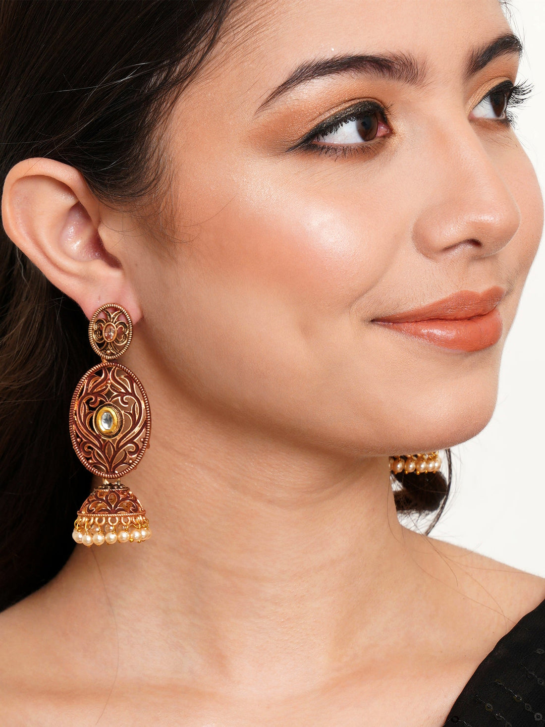 Karatcart Gold Plated Maroon Meena Dangler Jhumki Earrings for Women