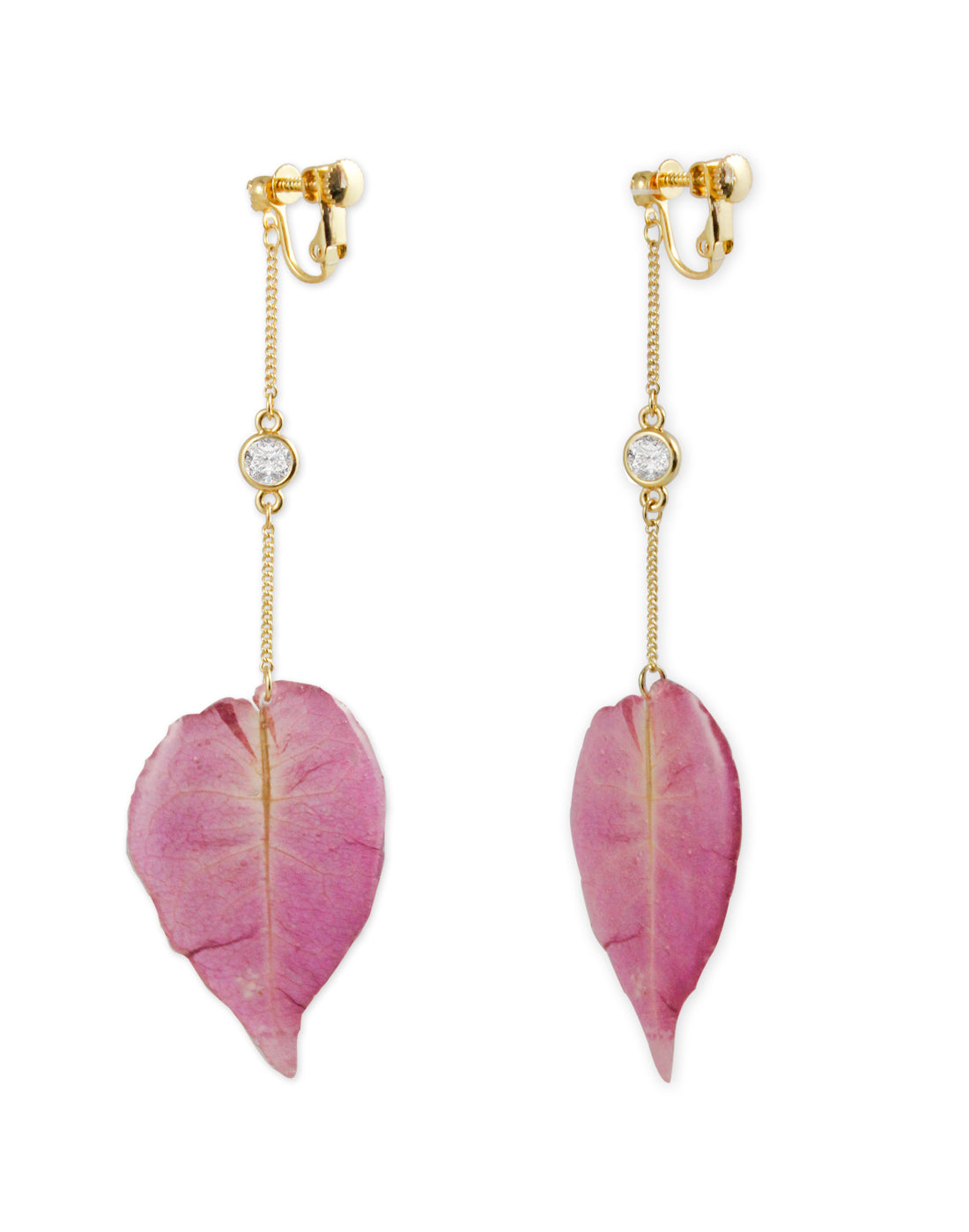 Metal Gold Pink synthetic Leaf Drop Earrings