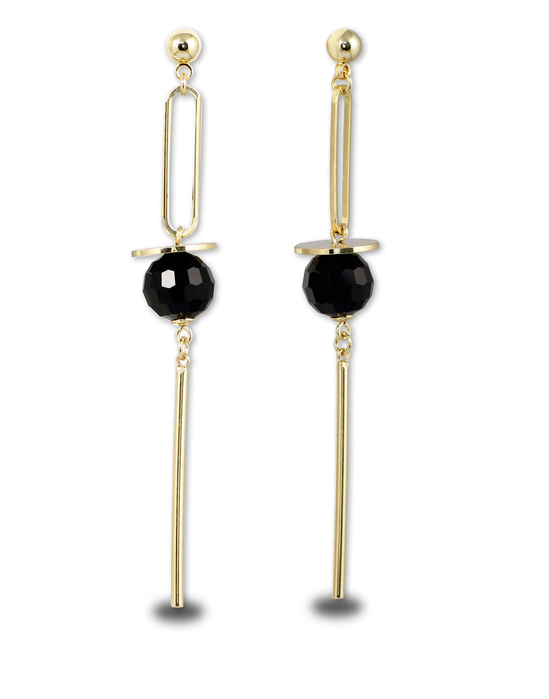 Metal Gold Black Crystal Dangler Earrings