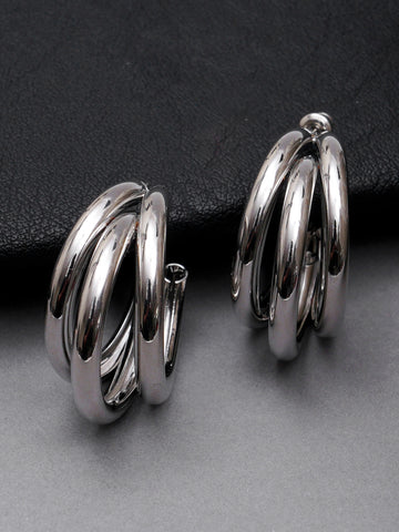 Silver-Toned Classic Half Hoop Earrings for Women