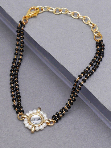 Women Gold-Toned & Black Kundan Gold-Plated Charm Mangalsutra Bracelet