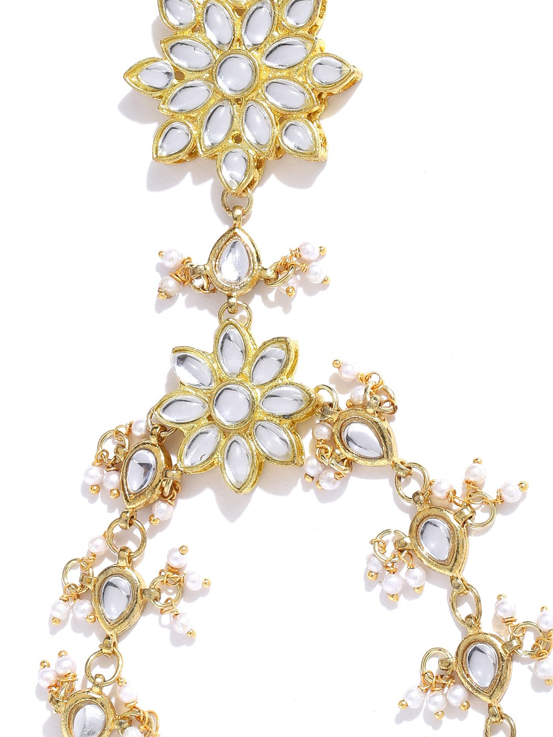 Flower Shaped Gold-Plated Kundan Hathphool